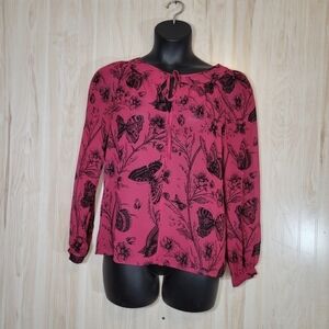 LOFT Pink Butterfly Blouse Top Sz Med